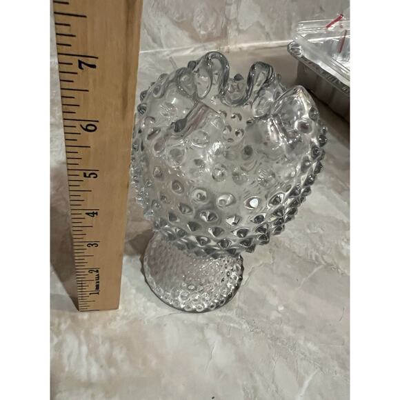 Duncan Miller Hobnail Clear Glass Ivy Bowl /Rose Ball Pedestal Vase Crimped Top - Picture 5 of 12